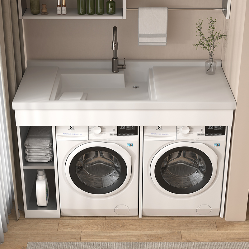不锈钢蜂窝铝洗衣柜双洗衣机组合烘干机一体台盆阳台卫浴柜定制