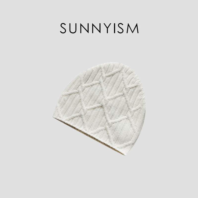 Sunnyism 小可爱 白色100羊毛提花冷帽 MZ00319