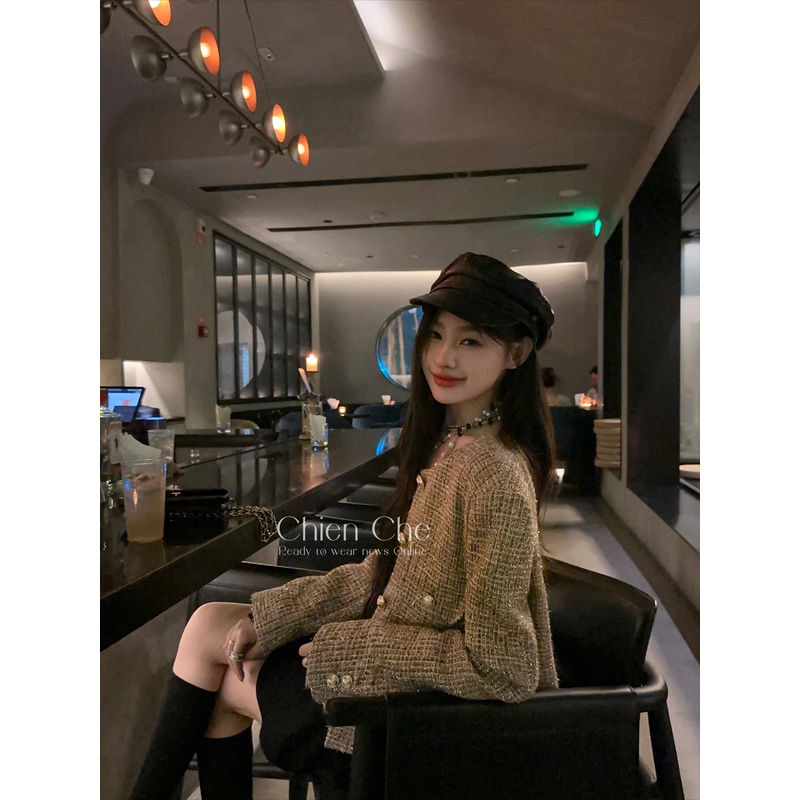 车迟恩Chien 法式千金高级感精致名媛秋冬款羊毛金色小香风外套女