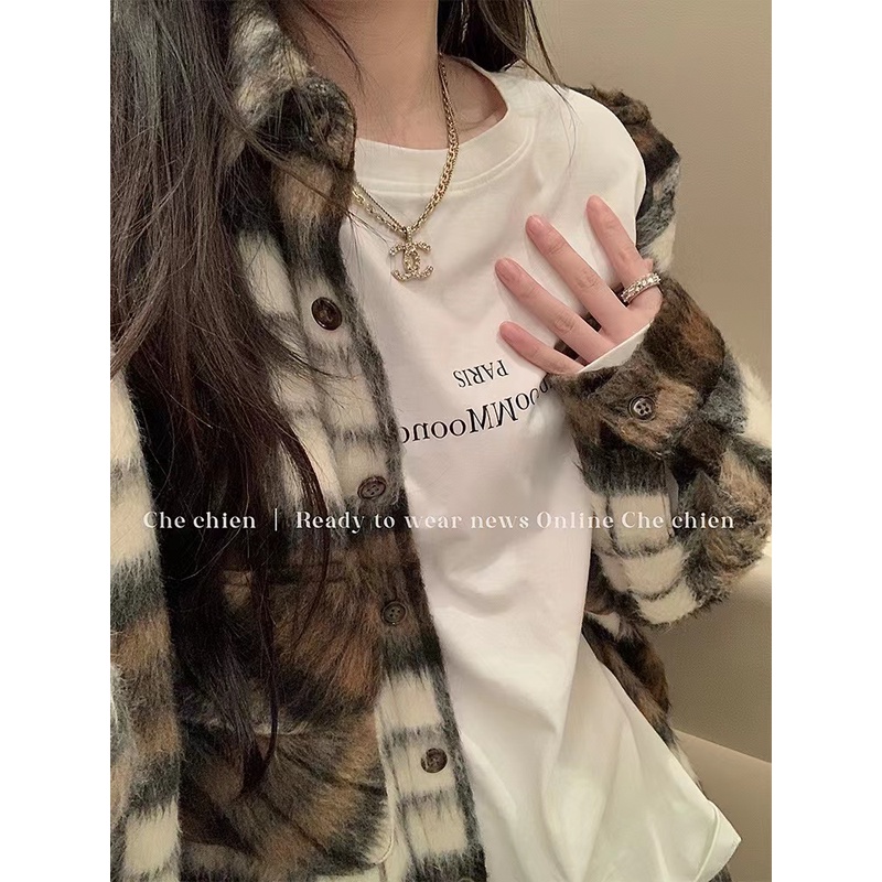 车迟恩Chien保加利亚春秋季圆领内搭字母上衣白色长袖打底薄T恤女