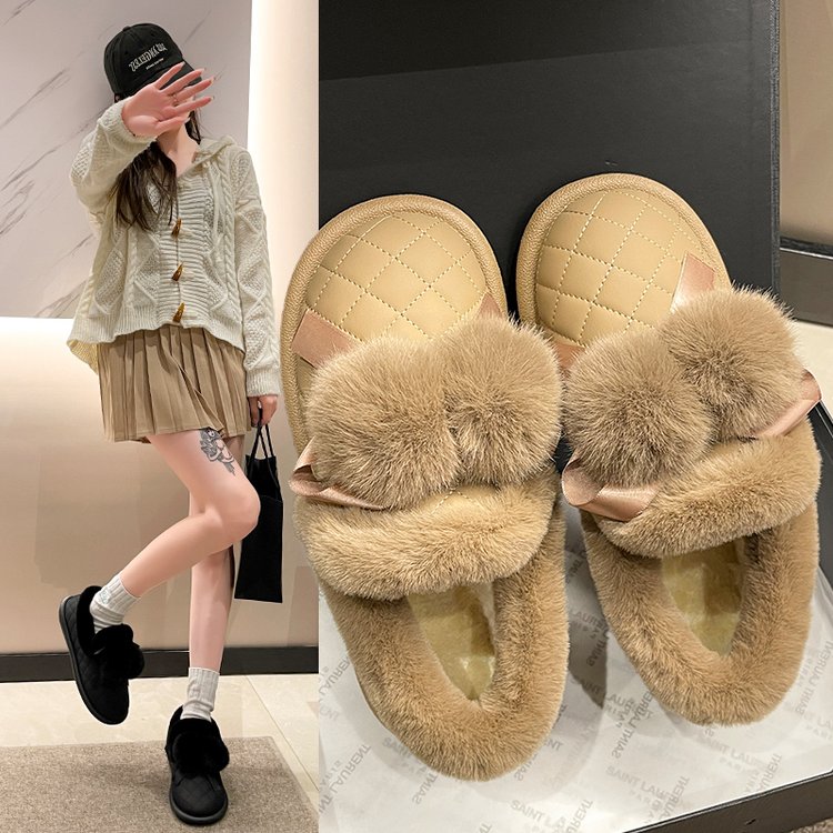 回力瑞毛毛鞋女2023冬新款爆款皮毛一体雪地靴加绒一脚蹬面包棉鞋
