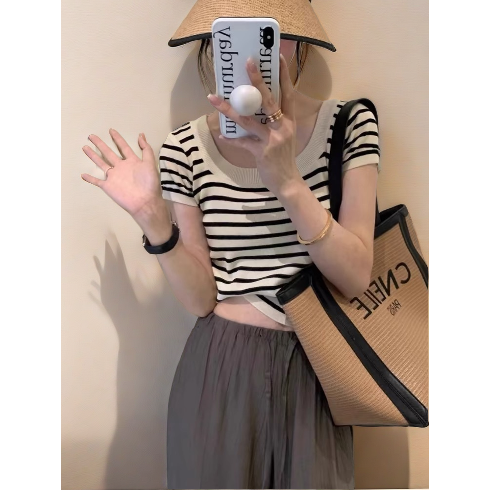 【现货】条纹上衣设计感小众2025新款夏季时尚修身百搭毛衣针织衫