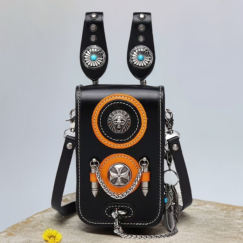 头层牛皮油蜡皮时尚个性多功能真皮复古户外休闲经典机车骑士腰包