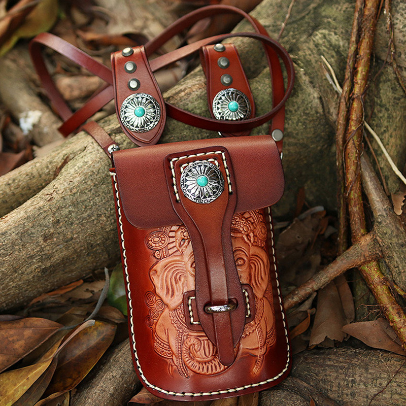 头层牛皮油蜡皮时尚个性户外休闲多功能真皮复古经典机车骑士腰包