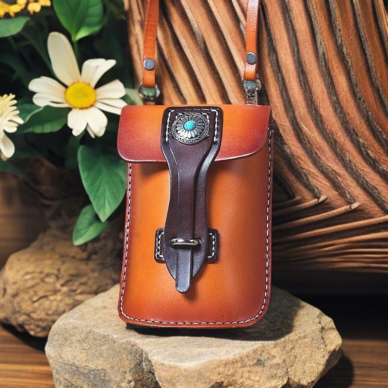 头层牛皮油蜡皮个性户外休闲多功能真皮复古时尚经典机车骑士腰包