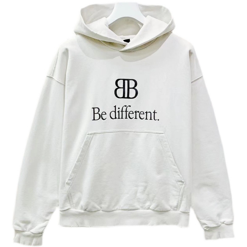 全新未使用 Balenciaga/巴黎世家 24秋冬白色BB正反字帽衫 720426