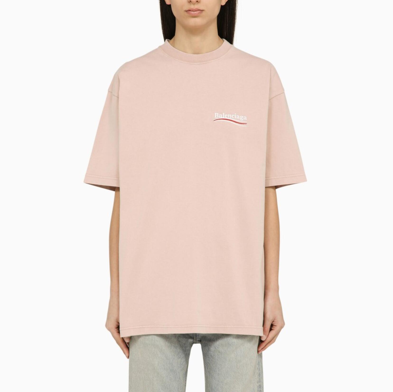 全新未使用 Balenciaga/巴黎世家 M25春淡粉可乐标短袖T恤641655