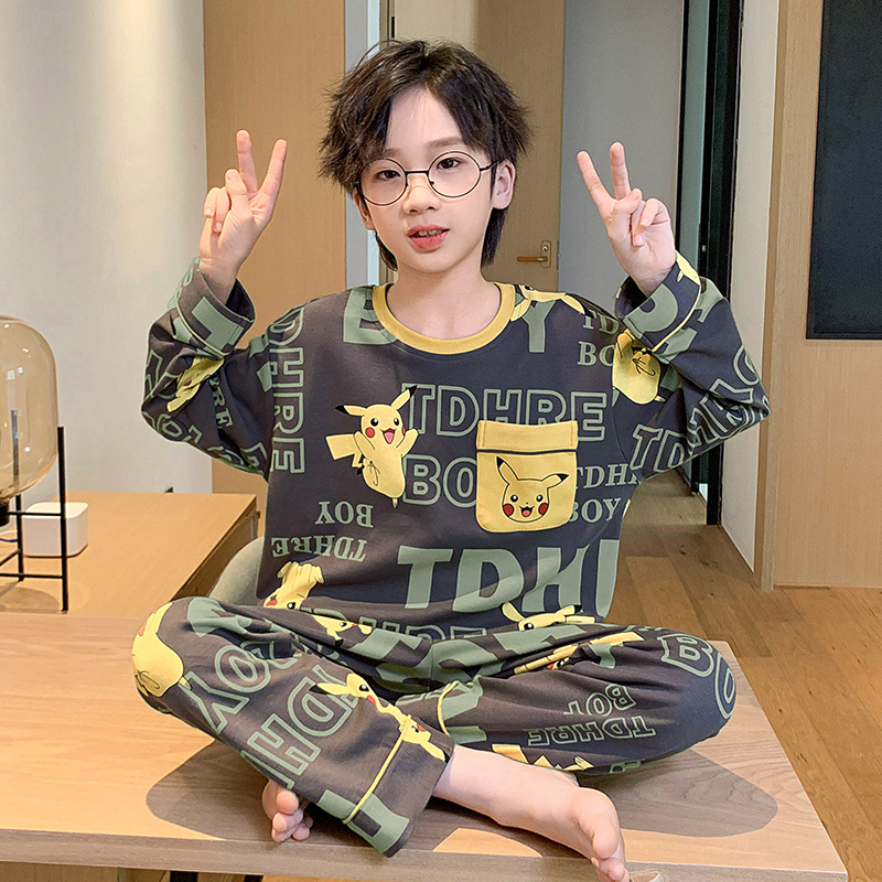 YUZHAOLIN/俞兆林男童时尚帅气春秋季长袖纯棉儿童外穿睡衣两件套