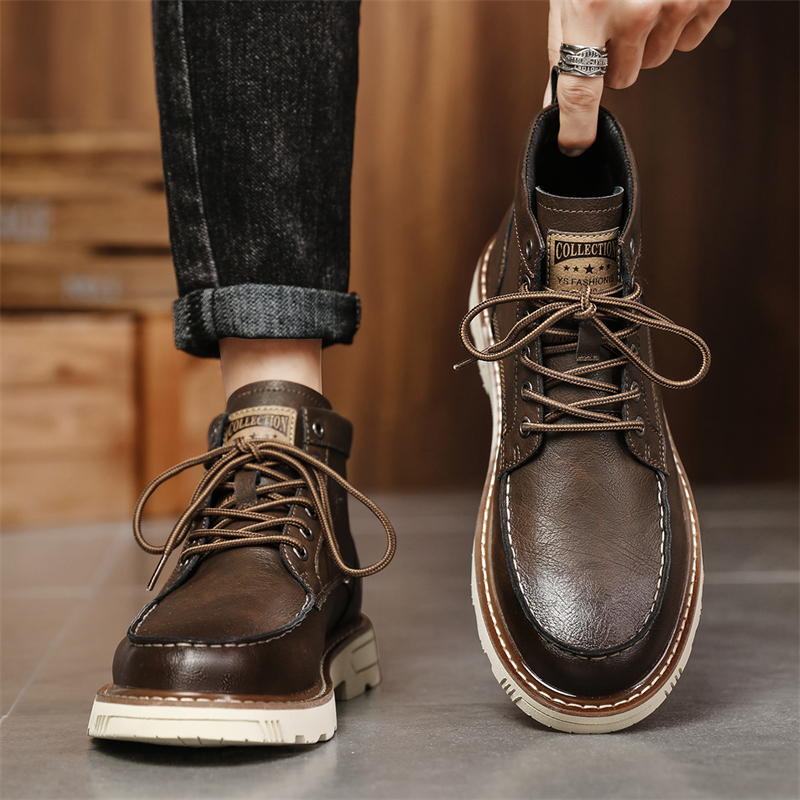 春季新款马丁靴男男生英伦风短靴休闲百搭男士潮流高帮男靴工装靴