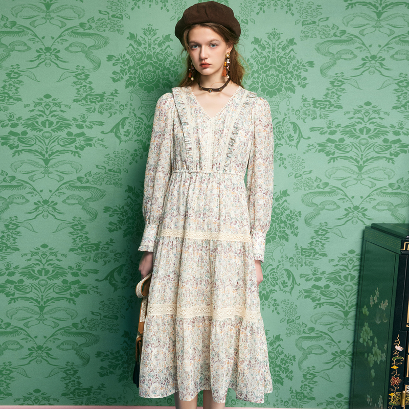 【小余专属】【商场同款】菀草壹春秋装新款碎花连衣裙Q07420331