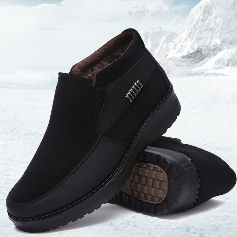 冬季男棉鞋加厚长毛绒保暖一脚蹬中老年大码男鞋套脚加绒棉鞋