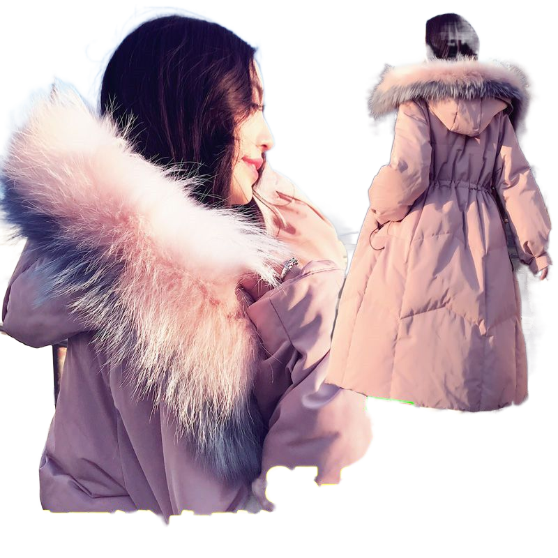 波司澄羽绒白鸭绒200斤女中长款时尚长款过膝大毛领加大码冬季羽