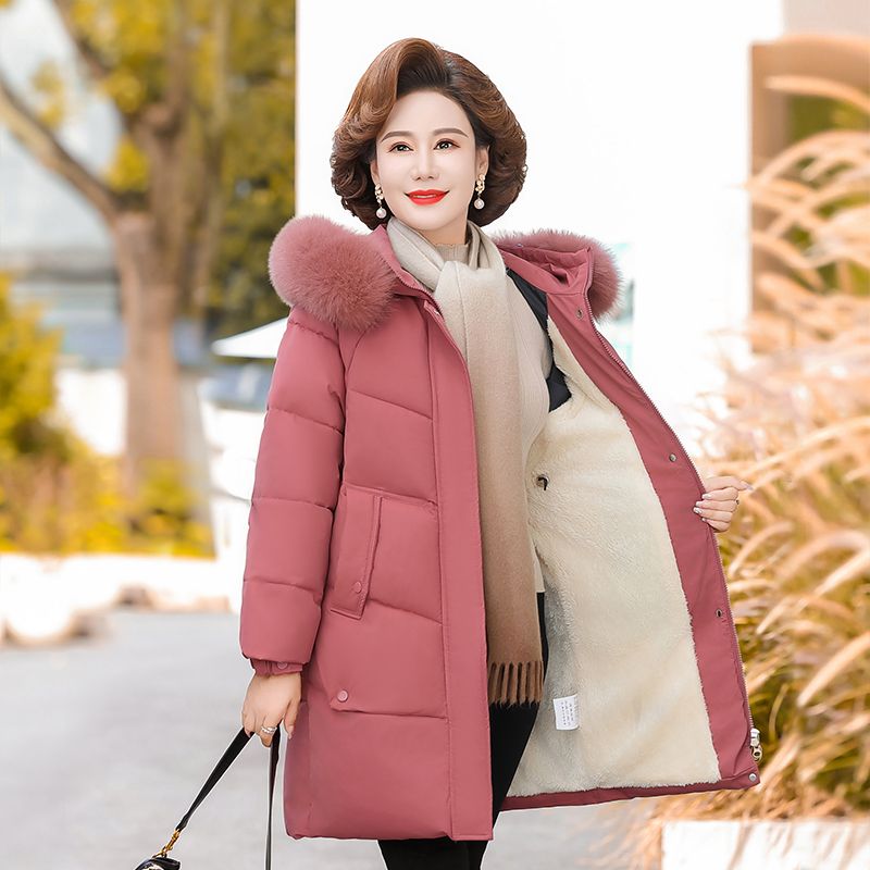 波司澄妈妈冬装棉衣加绒加厚中长款时尚羽绒棉服气质中老年女户外