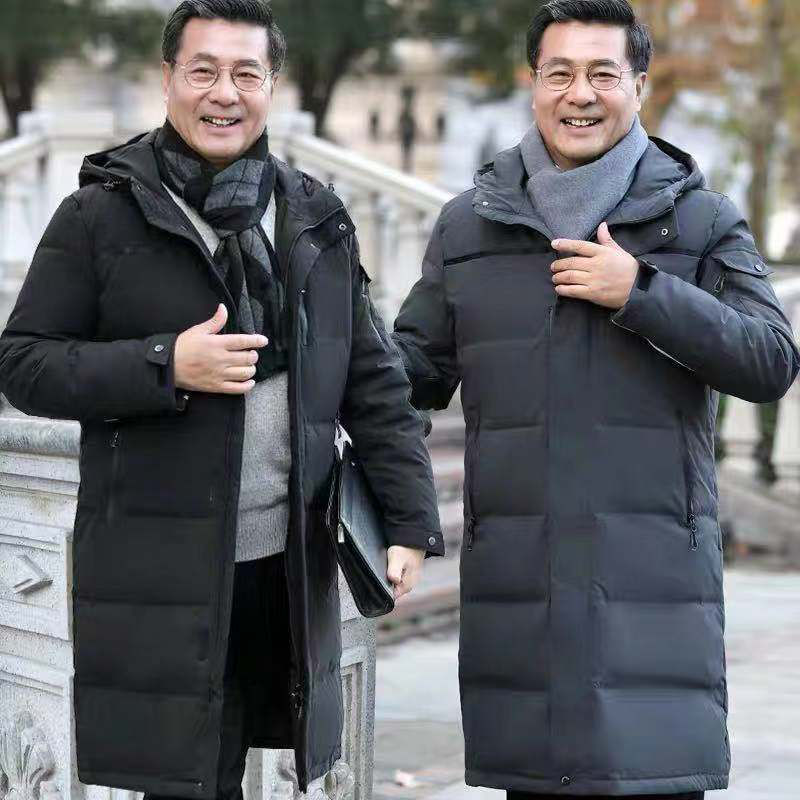 波司澄中老年羽绒服男冬季新款加厚长款过膝老人冬装外套中年连帽