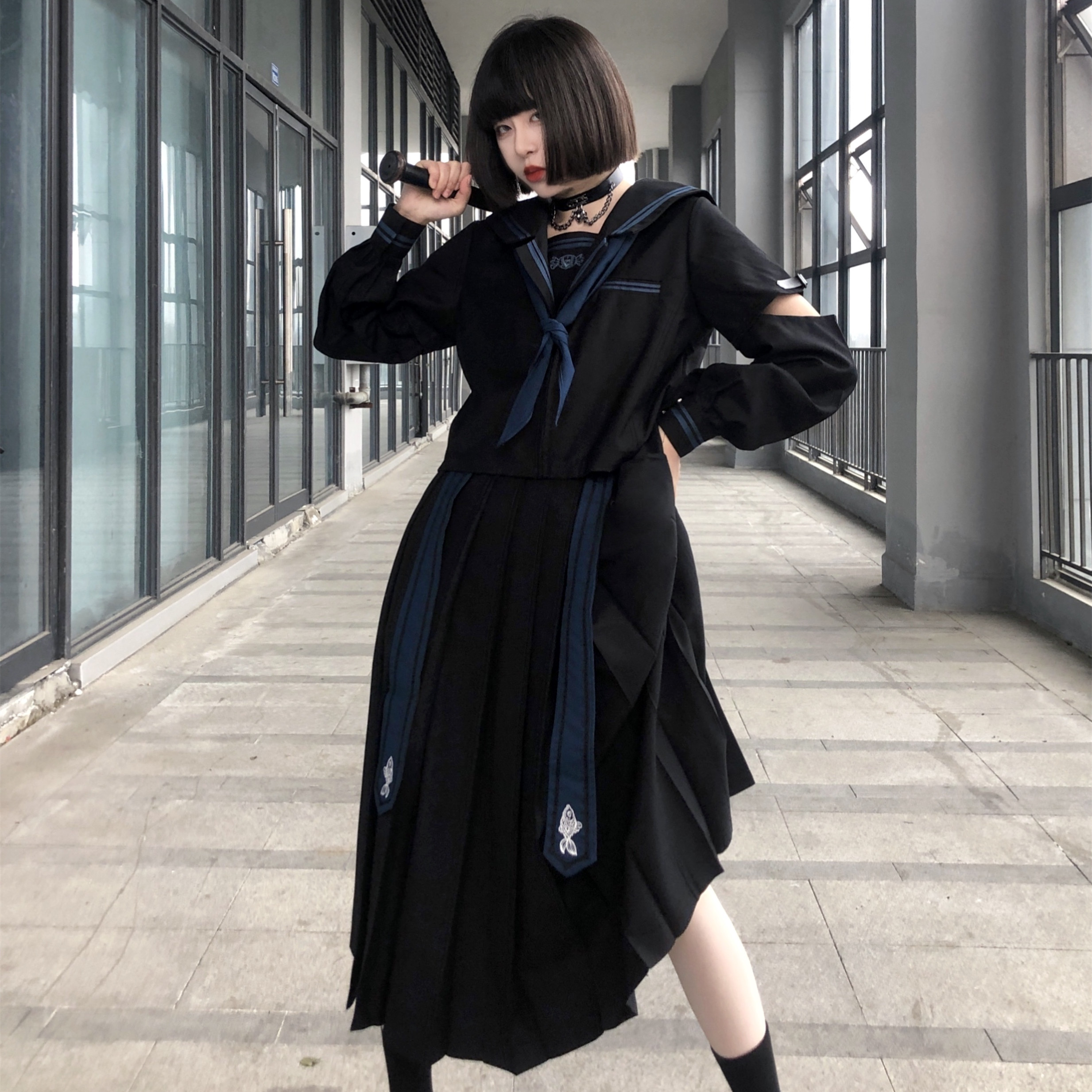 【木子酱JK】原创嗜糖JK制服日系水手服暗黑不良长裙套装春秋新款