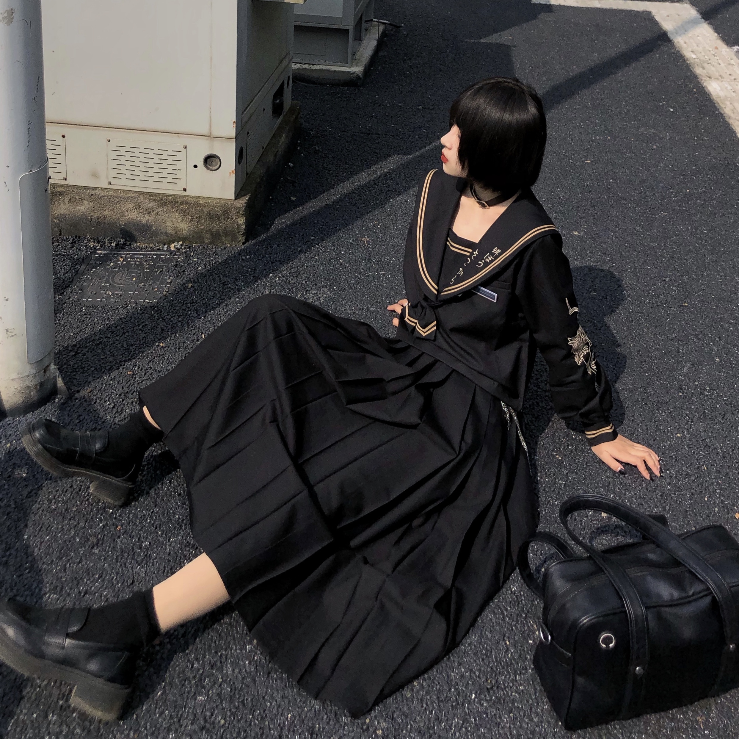 【木子酱JK】原创尘芒JK制服春秋暗黑不良长裙关西襟水手服大刺绣