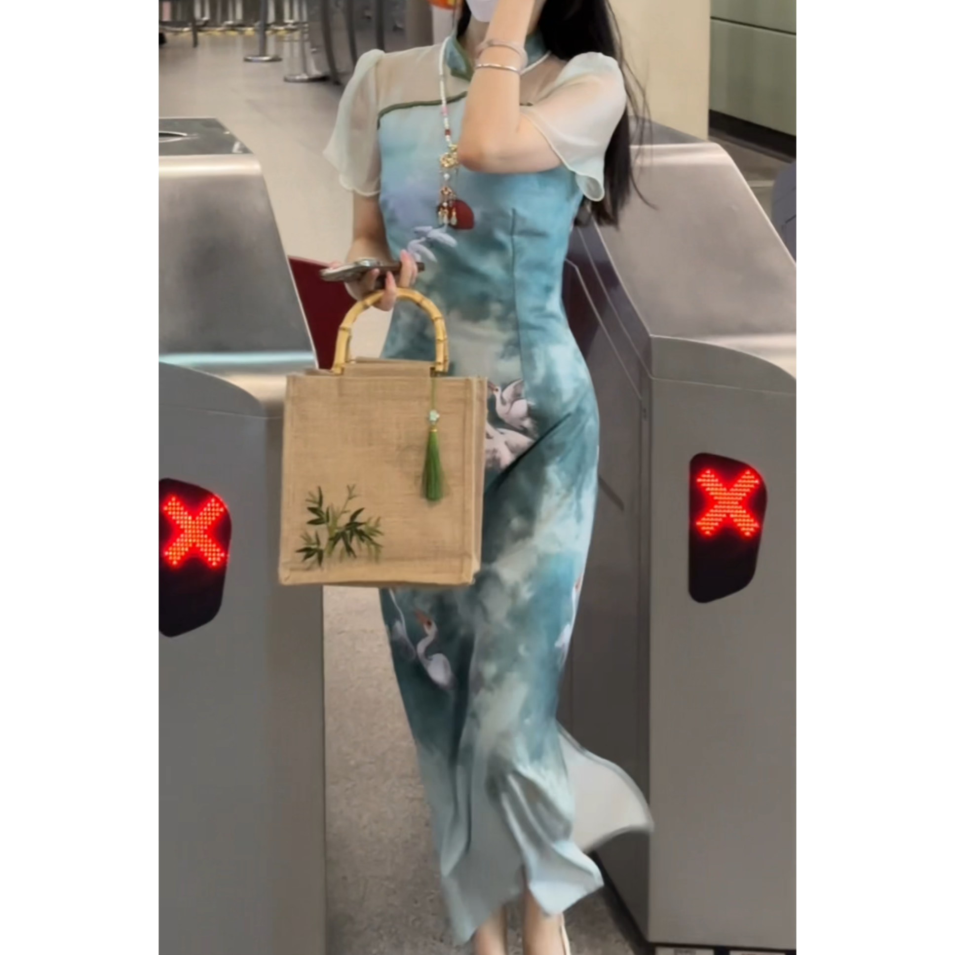 143【鹤鸣呦呦】新中式复古改良旗袍连衣裙女夏气质优雅古风长裙