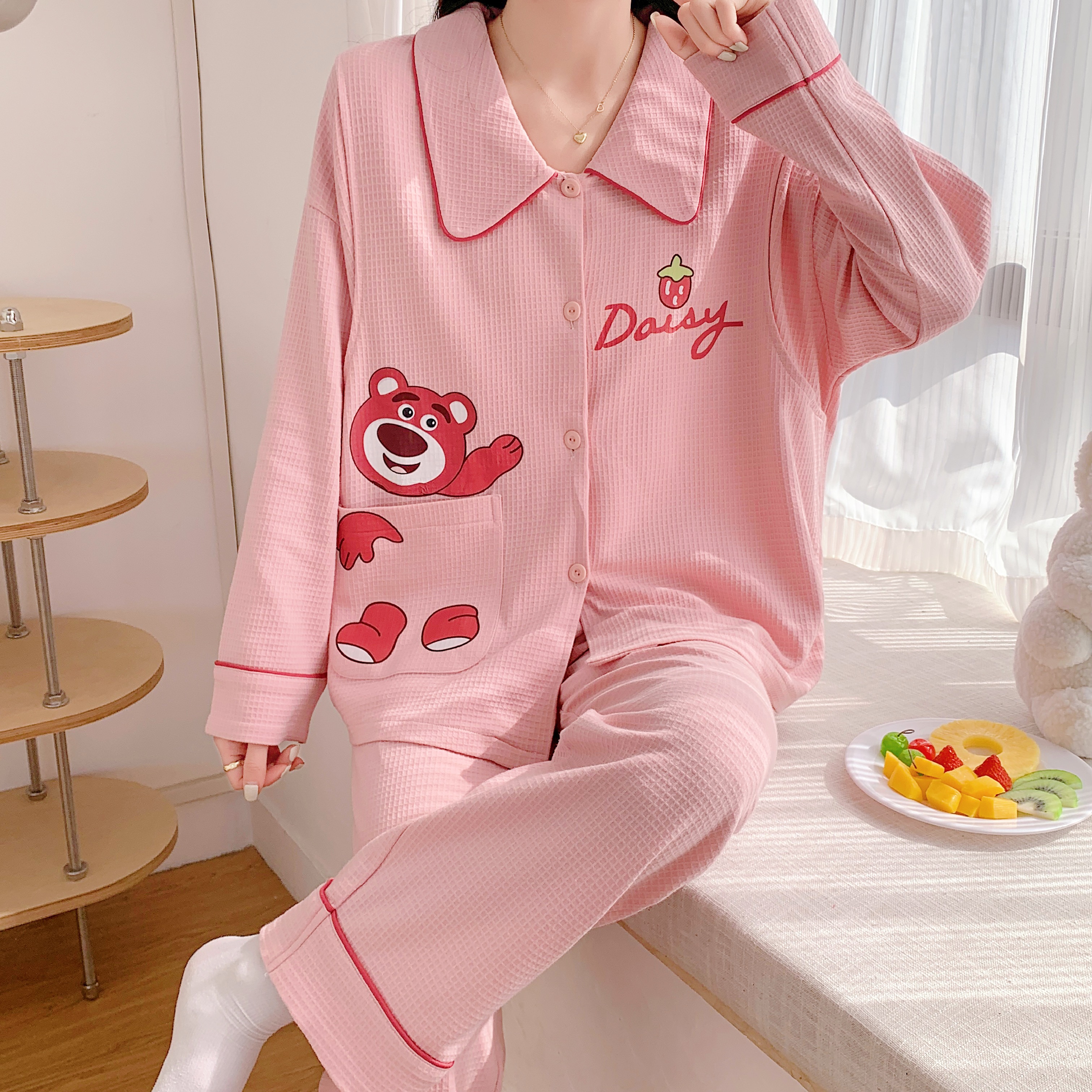 【买一宋一】华夫格云感棉月子服孕妈怀孕哺乳喂奶睡衣春秋夏季薄款