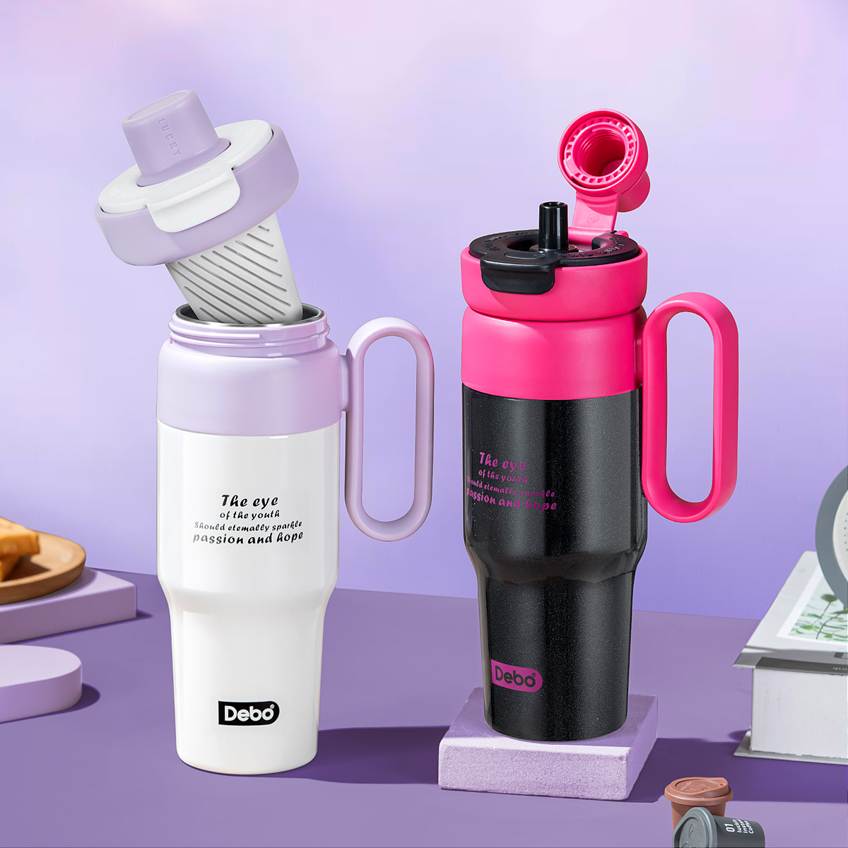 德铂品牌大容量保温杯直饮便携四季可用桌面吸管杯吸管保温水杯