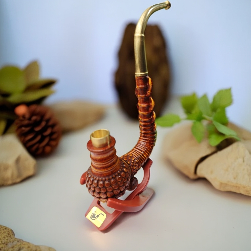 贵州民间传承世家老师傅精雕实心竹烟杆分体一弯带翅膀高约17公分
