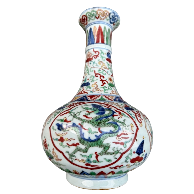 陶瓷工艺品摆件青花五彩盘口瓶