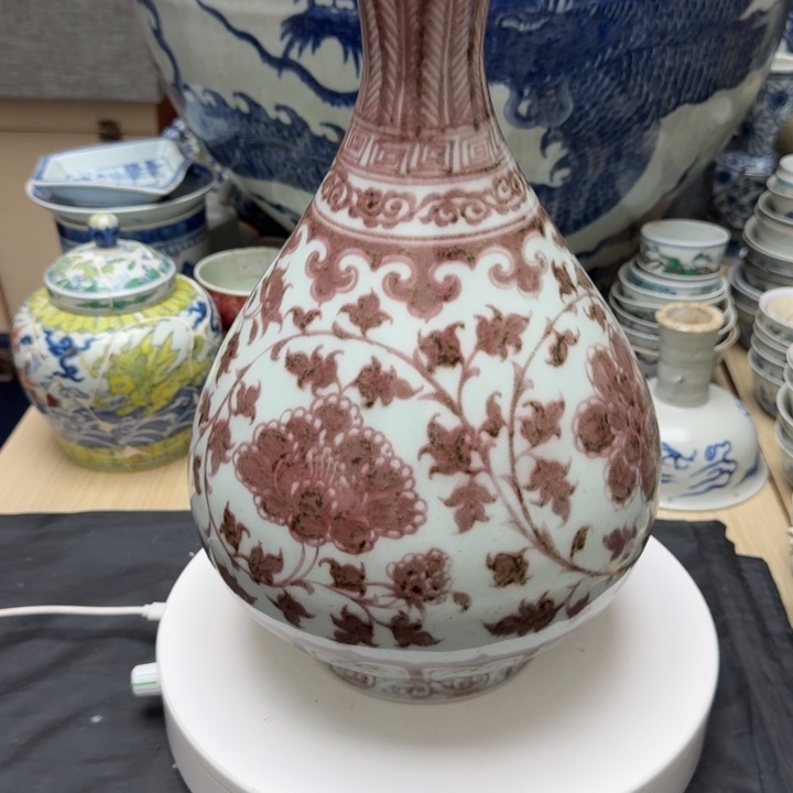 陶瓷工艺品摆件釉里红玉壶春瓶華**风
