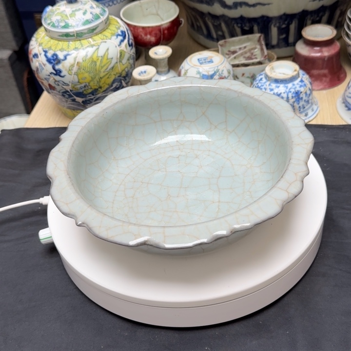陶瓷工艺品摆件单色釉花口洗華**风