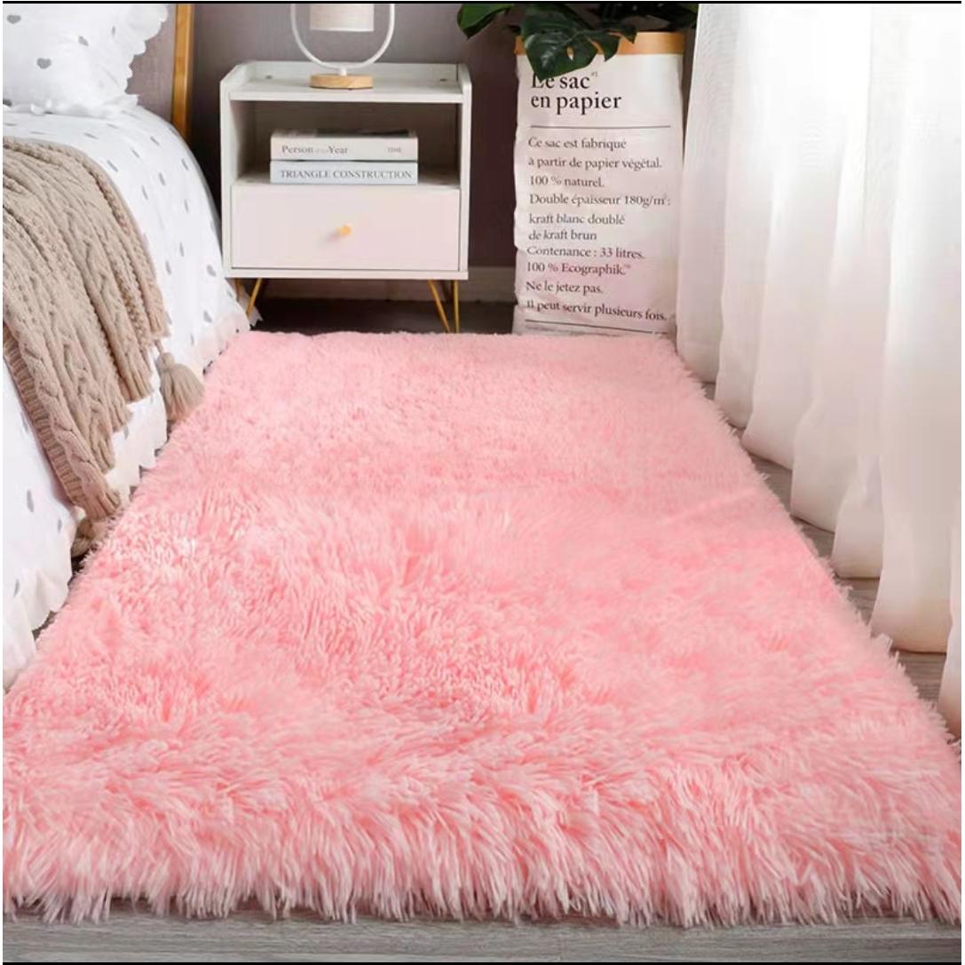 现代简约纯色丝毛地毯长毛卧室床边毯家用室内吸水防滑毯毛绒加厚