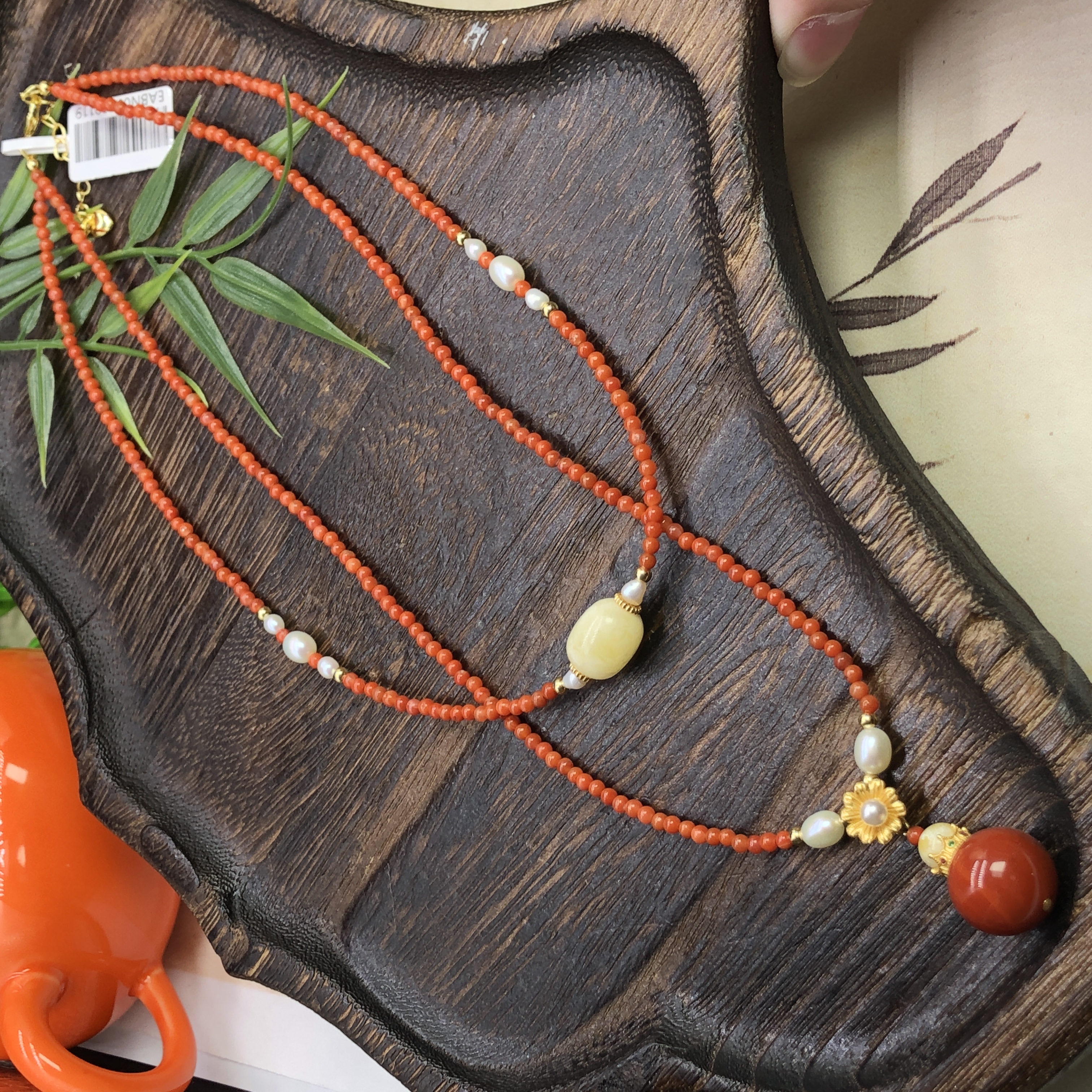 【小袁优选】天然原矿琥珀蜜蜡项链diy虎皮妖花枣珠南红锁骨链4mm+