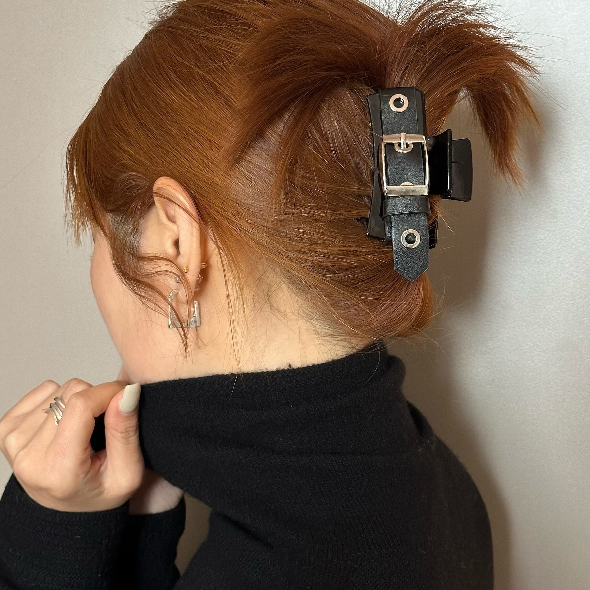 合金皮质发饰 H本慧【野】黑色皮带扣抓夹小众设计高级感发夹