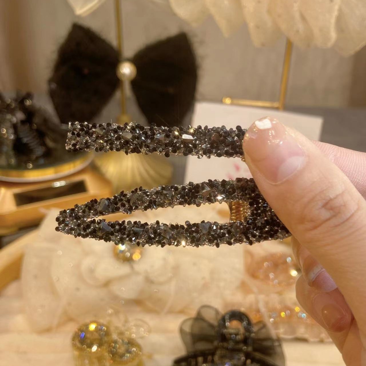 非金属合成锆石发饰  qc609时尚闪钻发夹一字夹