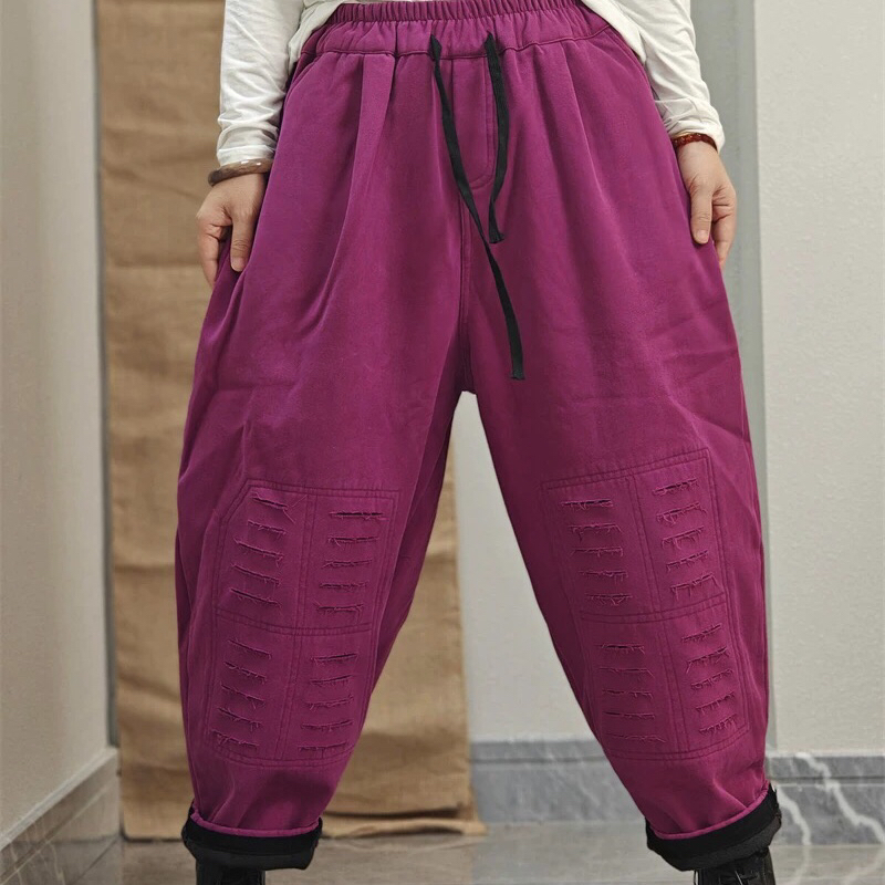 【铃铃】冬款加绒炒色宽松破洞牛仔老爹裤腰围103臀围140裤长92