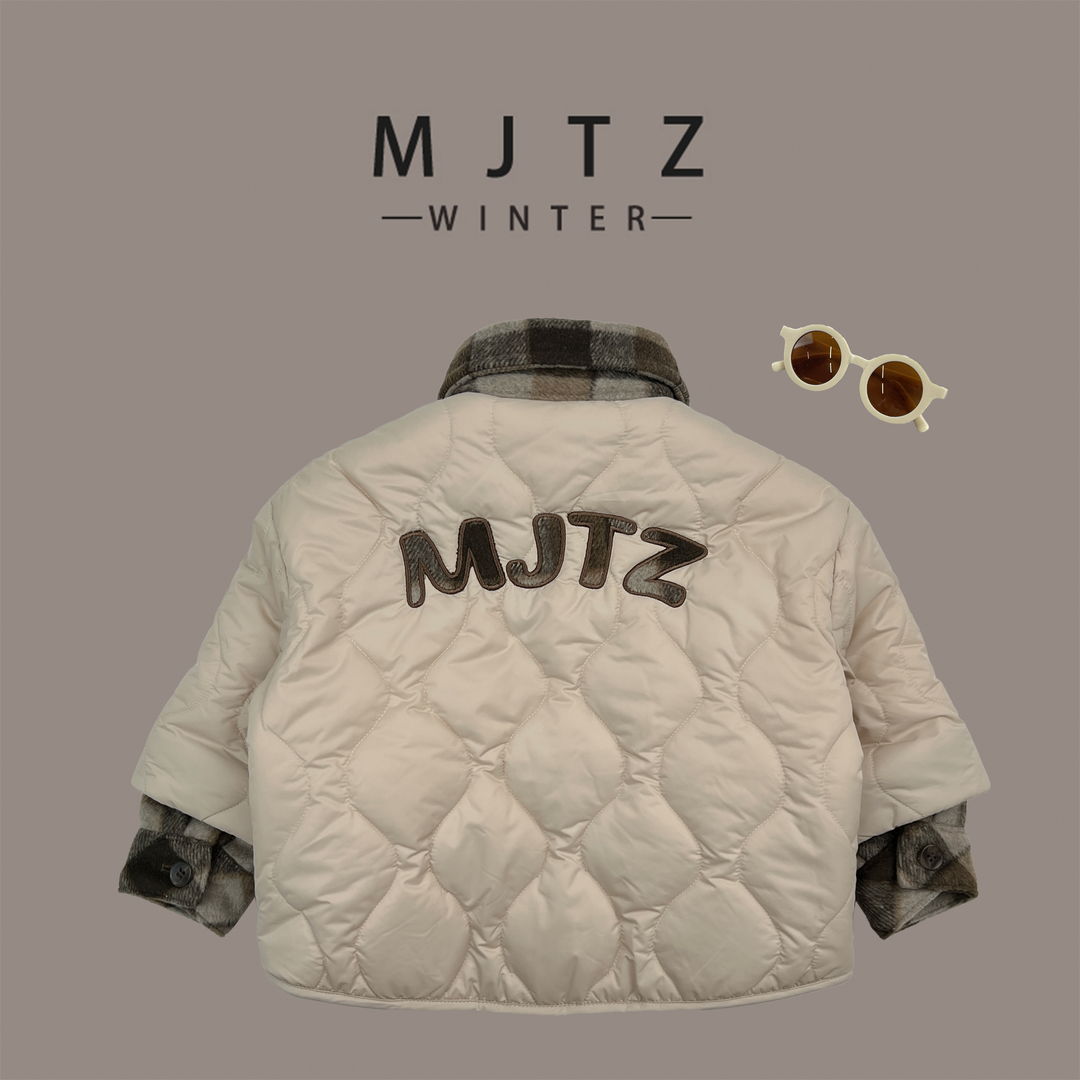 儿童加厚2023冬季新款时尚潮酷设计师款上衣绗棉加棉内胆宽松印花