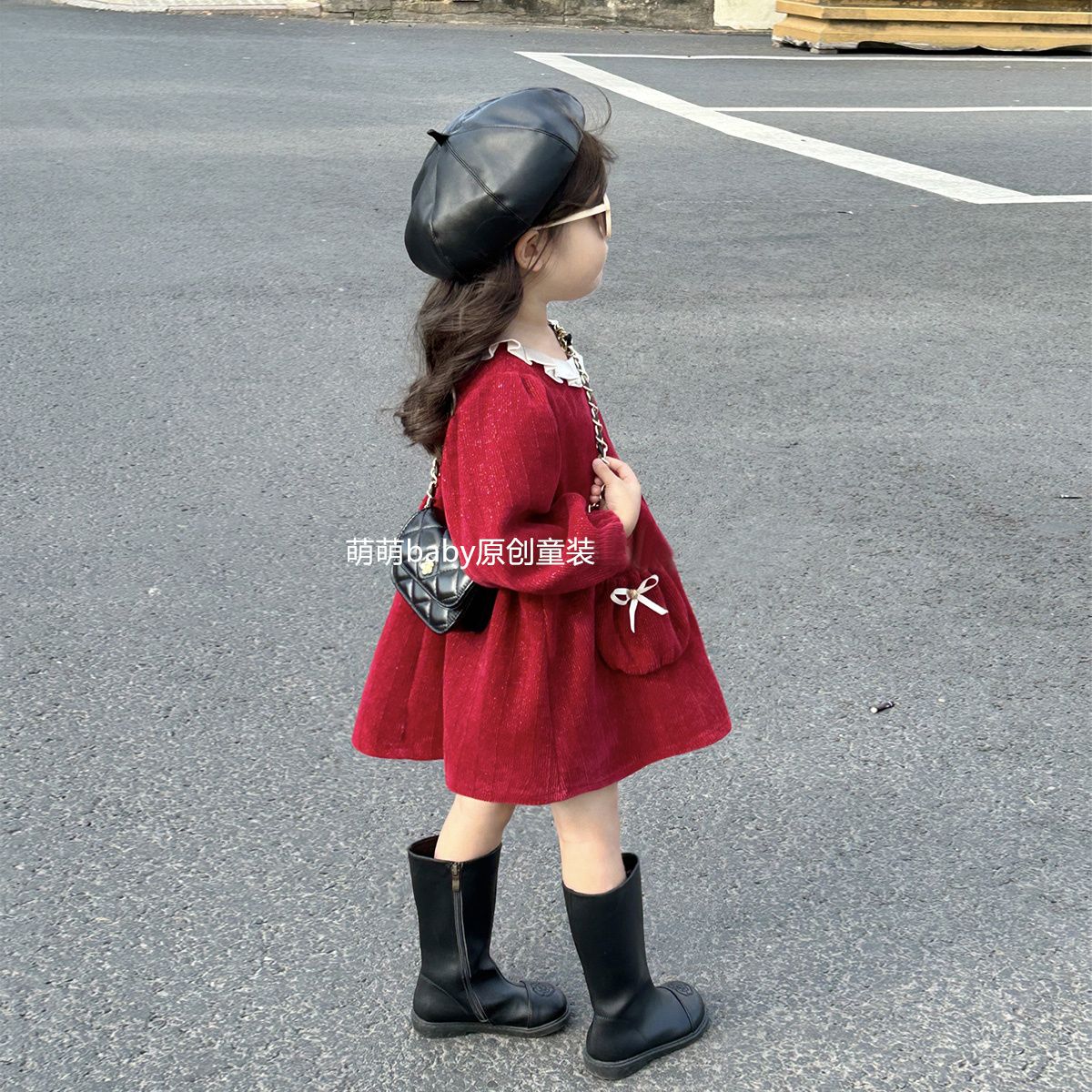 巴拉拜年服年女童冬新品赫本风连衣裙儿童宝宝洋气雪尼尔生日裙子