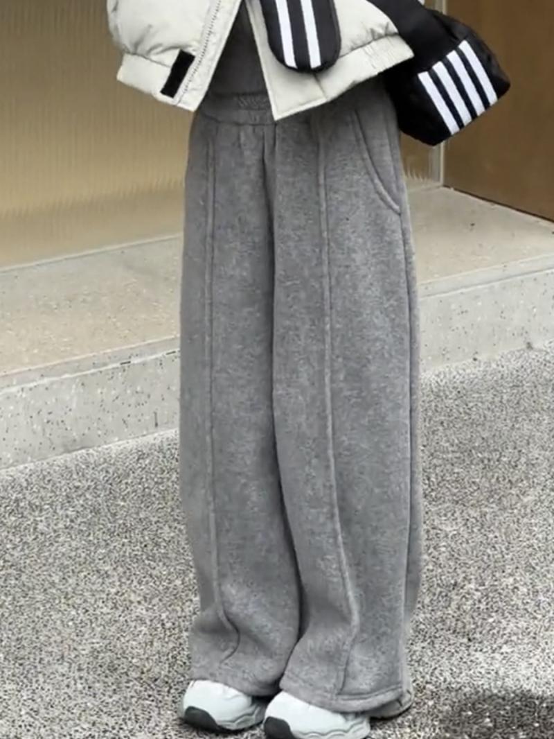 巴拉女童加绒休闲裤秋冬新款韩版儿童宽松直筒裤子女孩阔腿裤洋气