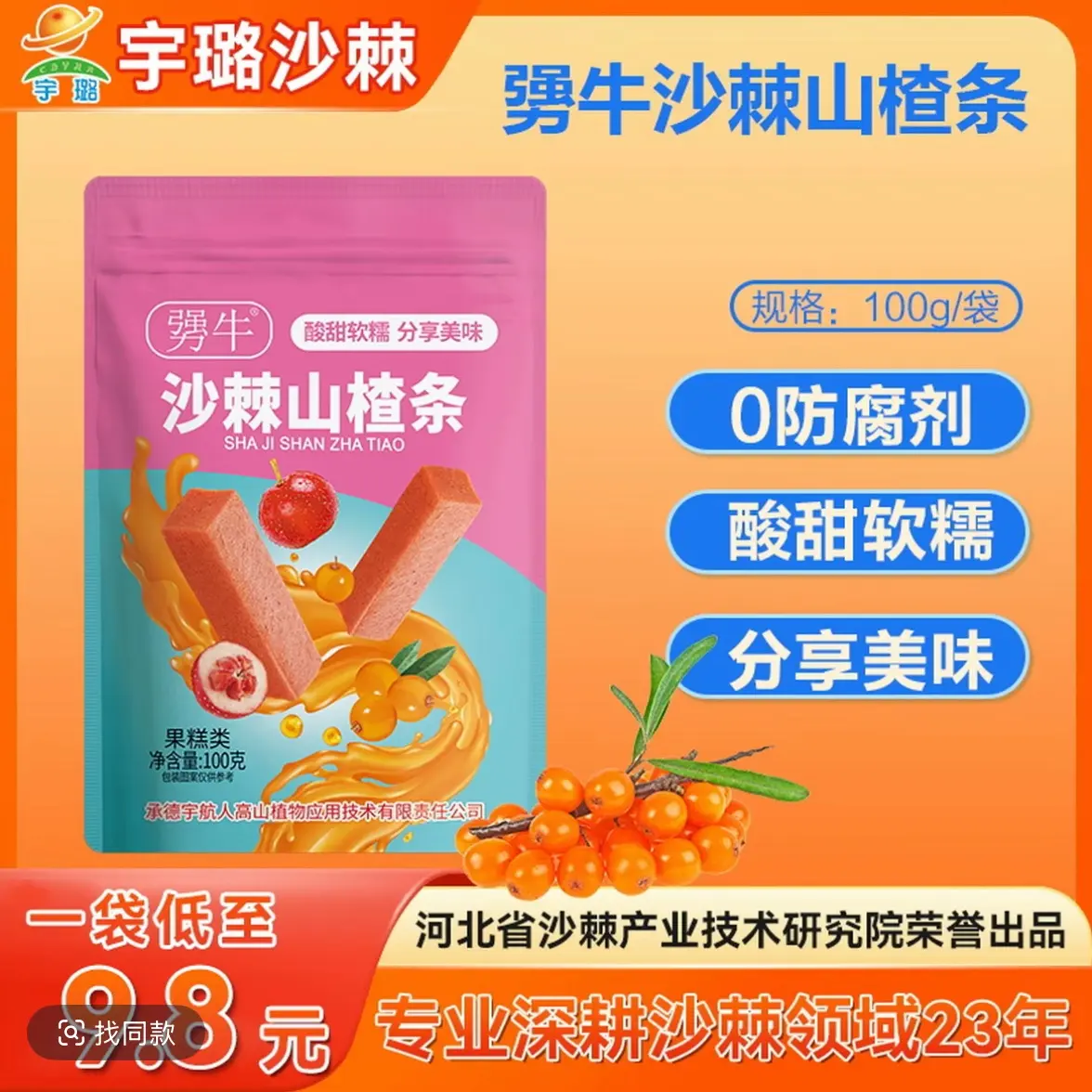 犟牛沙棘山楂条酸甜可口开胃解馋办公室休闲小零食100g袋
