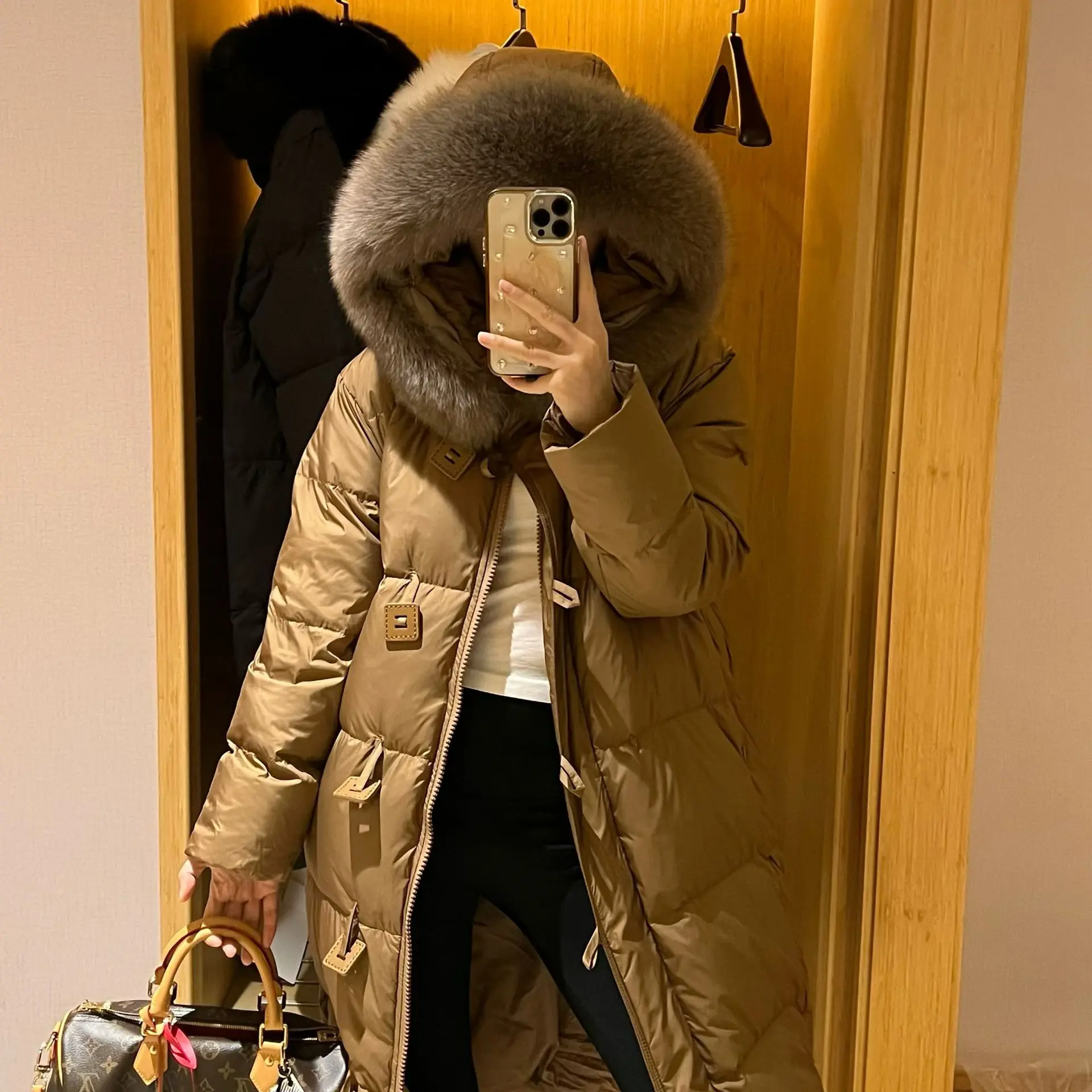 连帽女大毛领泡芙黑色加厚保暖美拉德小个子短款冬季时尚