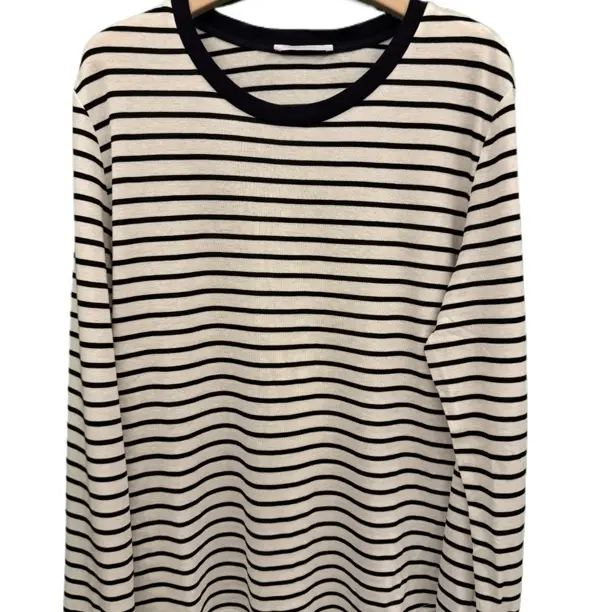 费洛琳韩系经典条纹腰部捏褶V领长袖T恤百搭休闲上衣