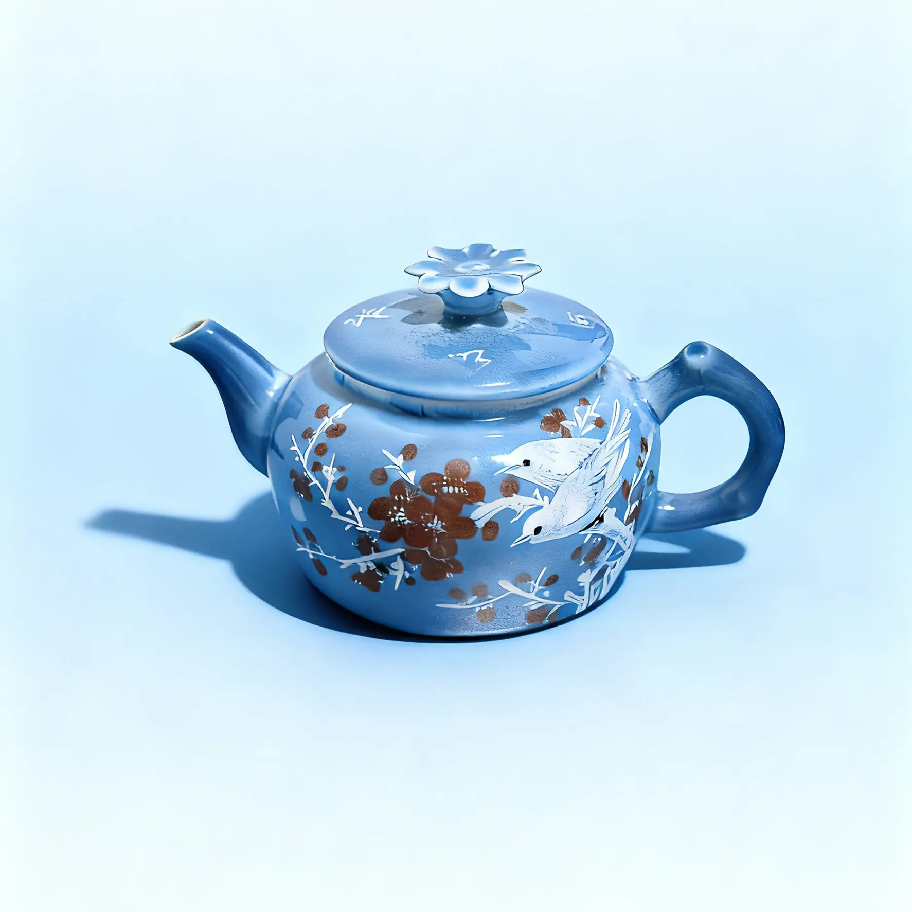 景德镇青釉手绘瓷壶花鸟纹功夫茶壶