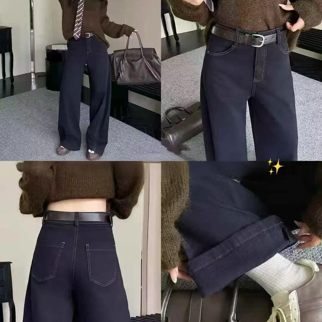 秋冬高腰复古明线设计百搭弯刀裤