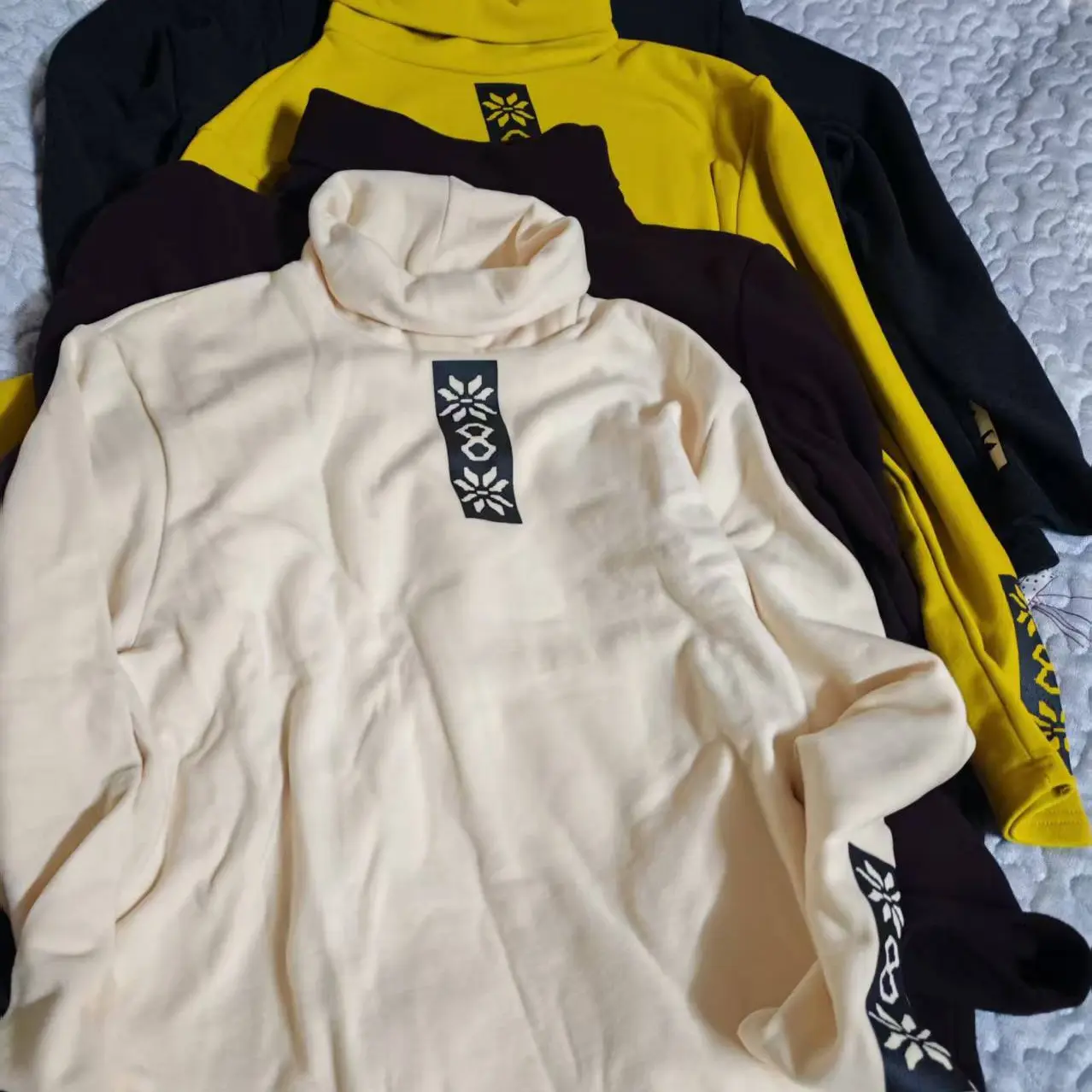 休闲简约高领民族风卫衣长袖双面绒加厚印花上衣女内搭打底衫冬季