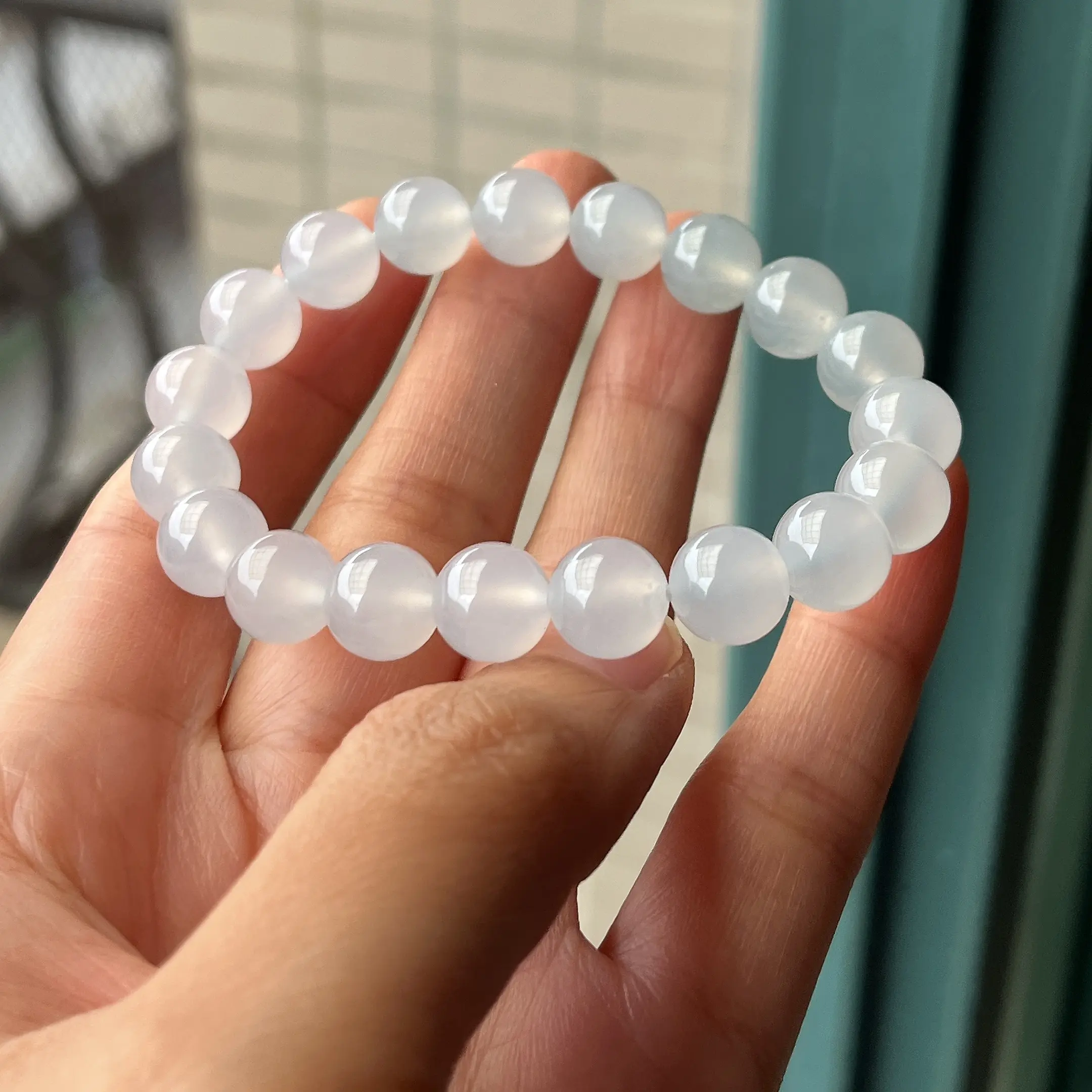 卡10白月光茅台白缅甸翡翠手串