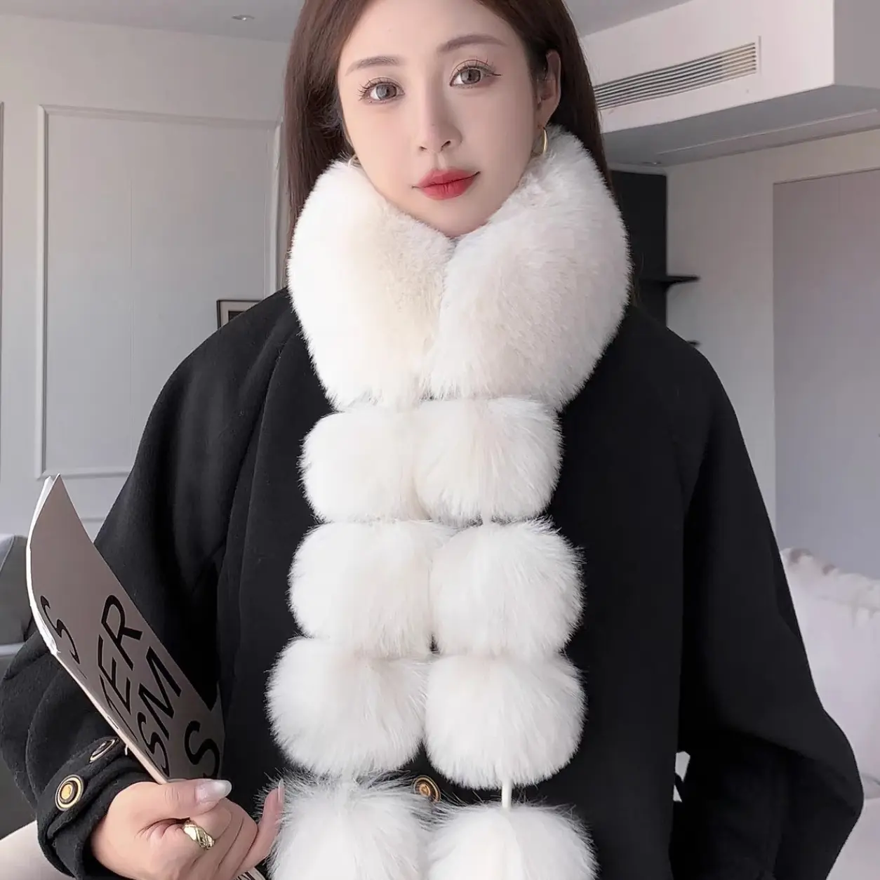 走秀新款狐狸毛围巾女冬季真毛领气质双面毛领高级感保暖毛围脖