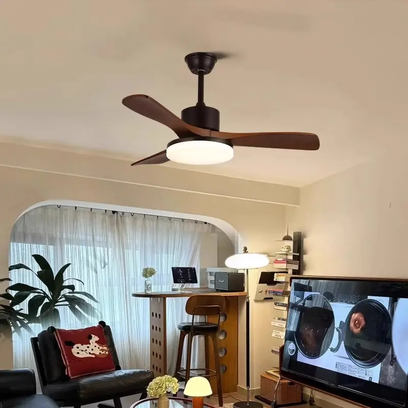 中古风吊扇灯美式复古客厅餐厅静音变频风扇灯法式中古新款电扇灯