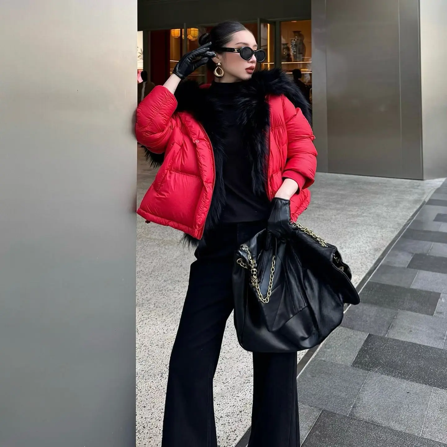 秋冬短款女加厚保暖大毛领鹅绒羽绒服