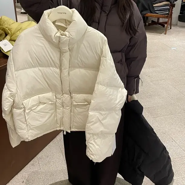 韩版糖果色立领小个子短款加厚白鸭绒面包服女冬季外套