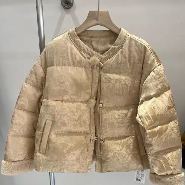 新中式国风白鹅绒女冬款拼接盘扣保暖外套