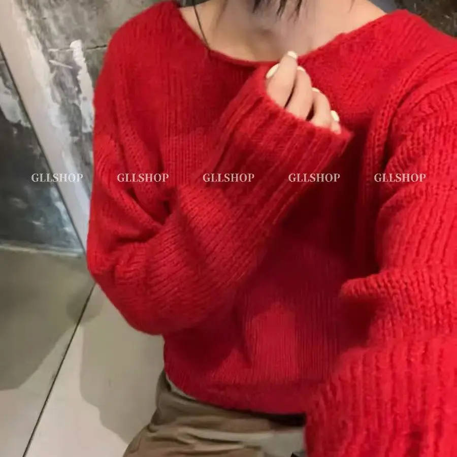 【FF】秋冬新款圣诞氛围感红色短款针织上衣女修身百搭