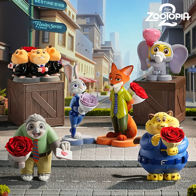 迪士尼正版疯狂动物城2永生花盲盒尼克朱迪花花手办摆件公仔礼物