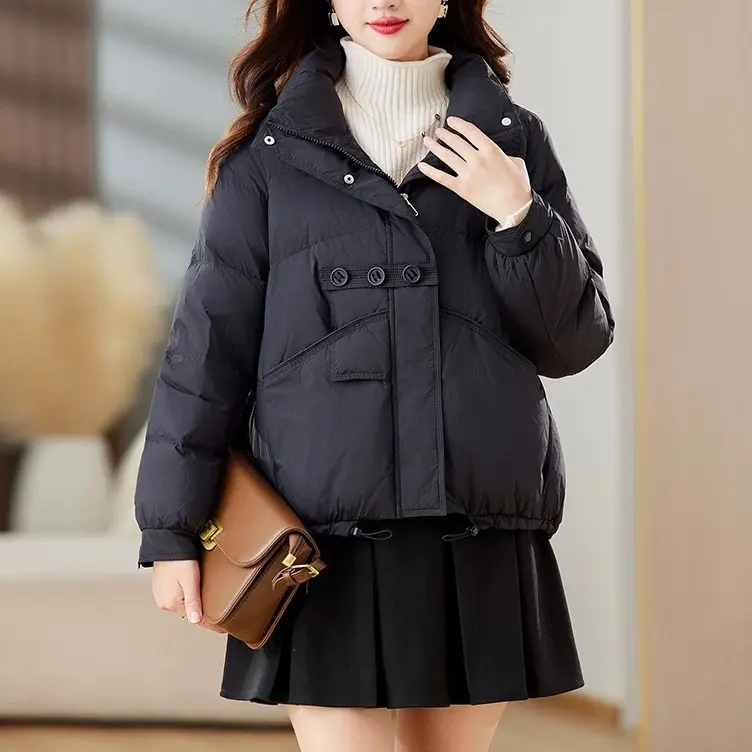 三粒扣短款拉链女新中式盘扣连帽时尚女装韩版宽松